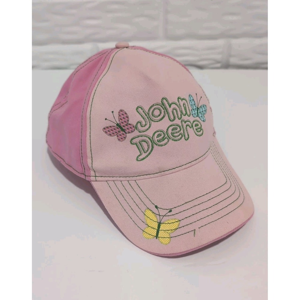 John Deere Pink Butterfly Baseball Cap Hat L/XL Adjustable Cotton Farm Outdoor
